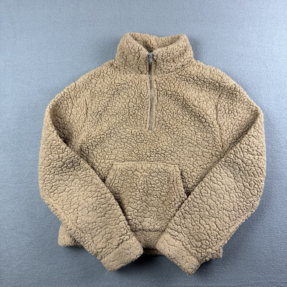 Garage Teddy Sherpa‎ Quarter Zip Jacket Size Medium Tan Cozy Shacket